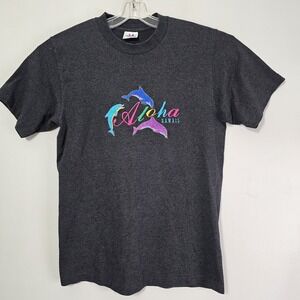 Vintage‎ Aloha Hawaii T-Shirt Mens Size Medium Single Stitch USA Tee-Jays Black